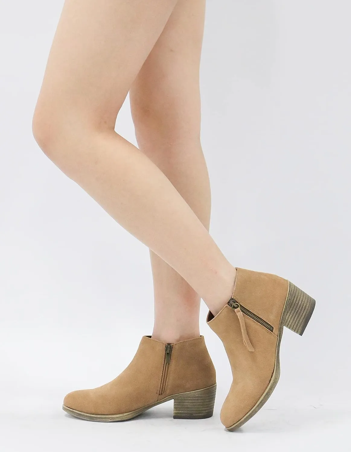 Vepose Women's 9001 Suede Leather Ankle Boots, Dressy Short Booties with Inner Zipper for Lady