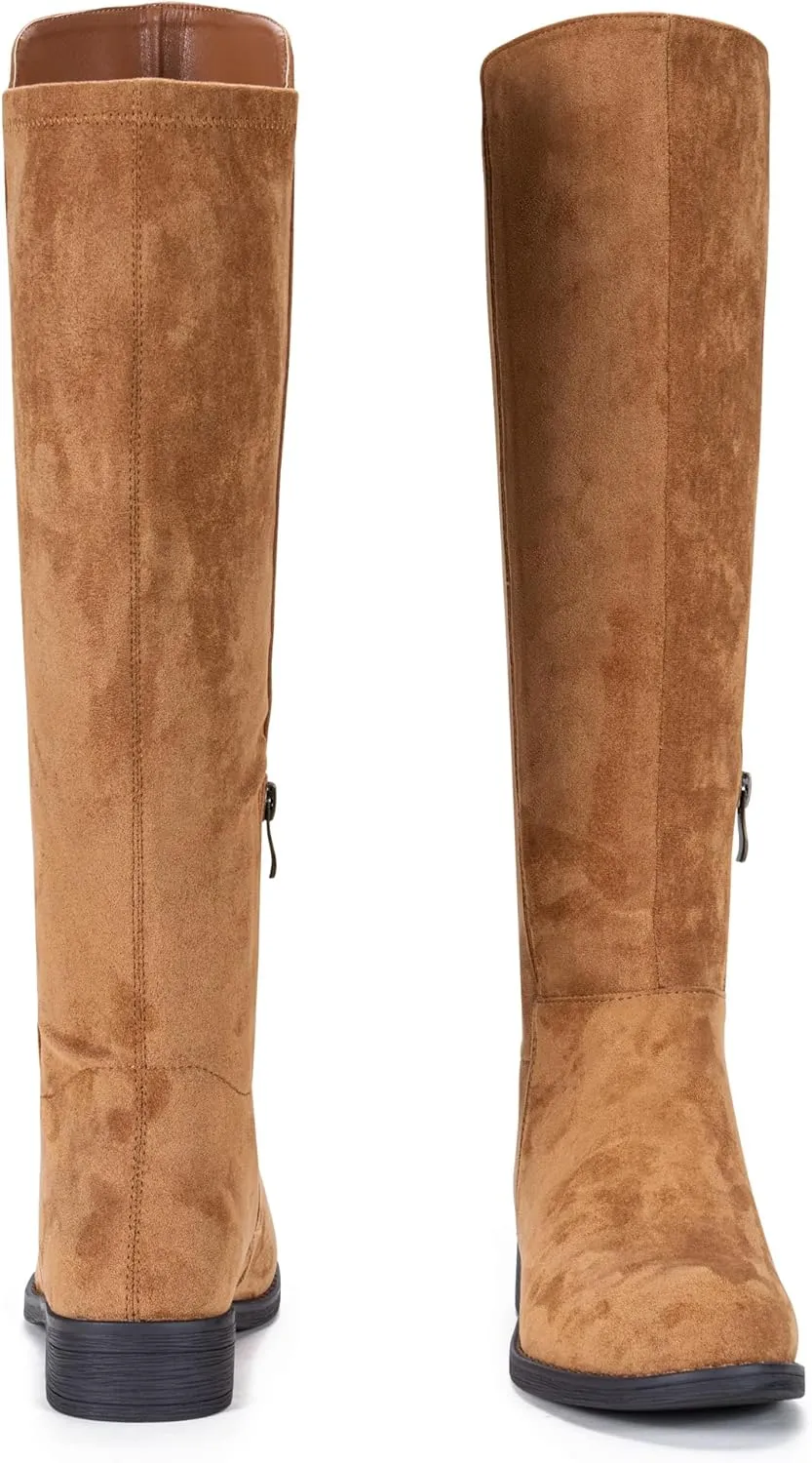 Vepose Women's 9662 Knee High Boots, Casual Tall Riding Boots Low Flat Heel, Wide Calf and Inner Zipper.