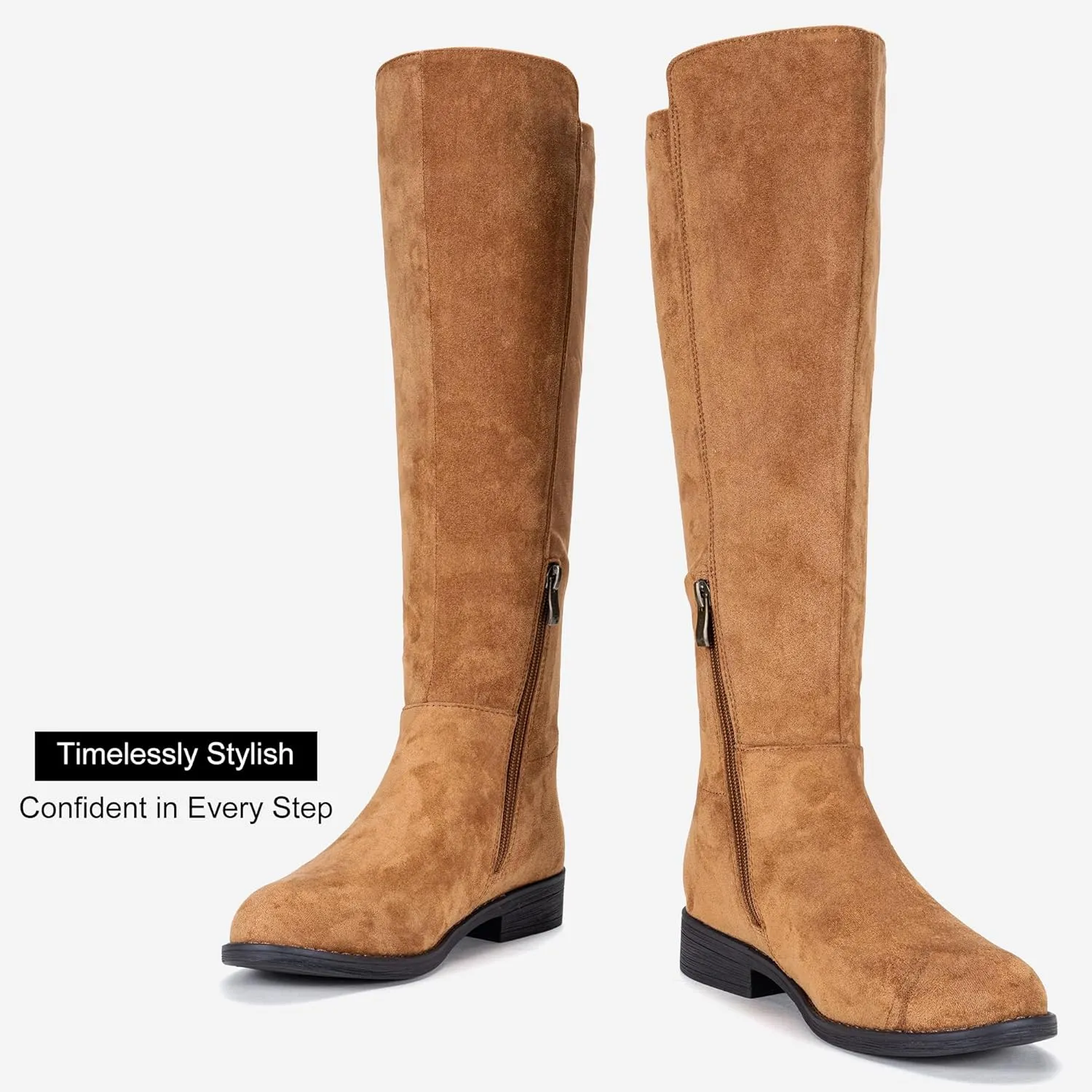Vepose Women's 9662 Knee High Boots, Casual Tall Riding Boots Low Flat Heel, Wide Calf and Inner Zipper.