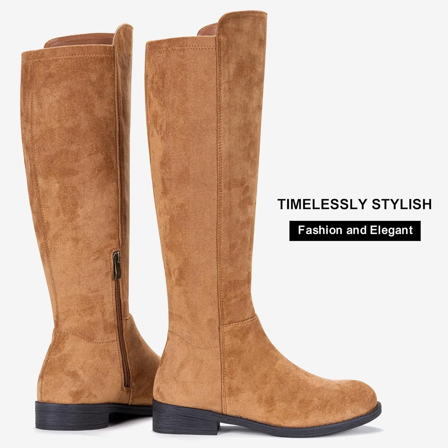 Vepose Women's 9662 Knee High Boots, Casual Tall Riding Boots Low Flat Heel, Wide Calf and Inner Zipper.
