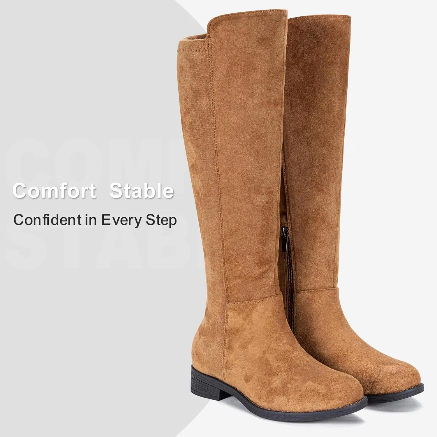 Vepose Women's 9662 Knee High Boots, Casual Tall Riding Boots Low Flat Heel, Wide Calf and Inner Zipper.