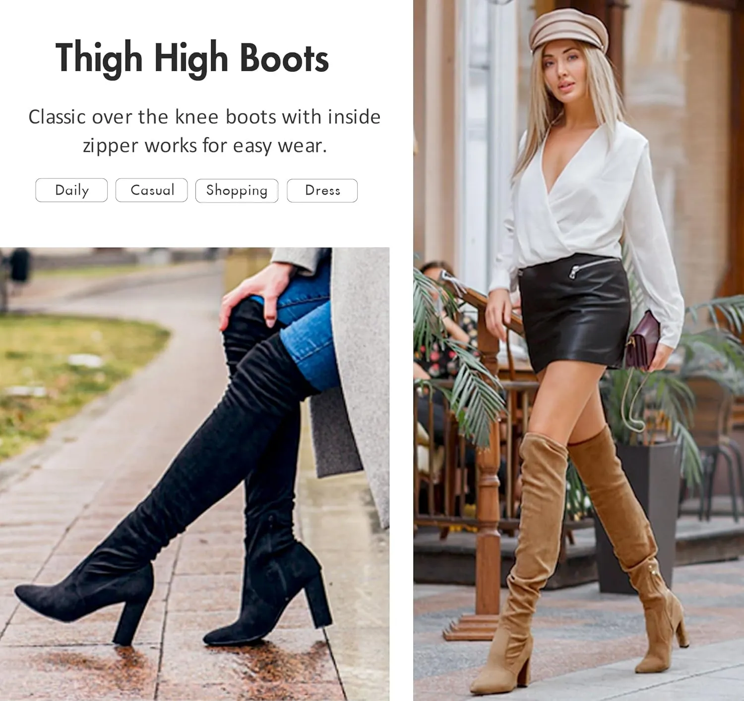 Vepose Women's 992 Thigh High Over The Knee Boots, Suede Long Boots with High Heel and Inner Zipper