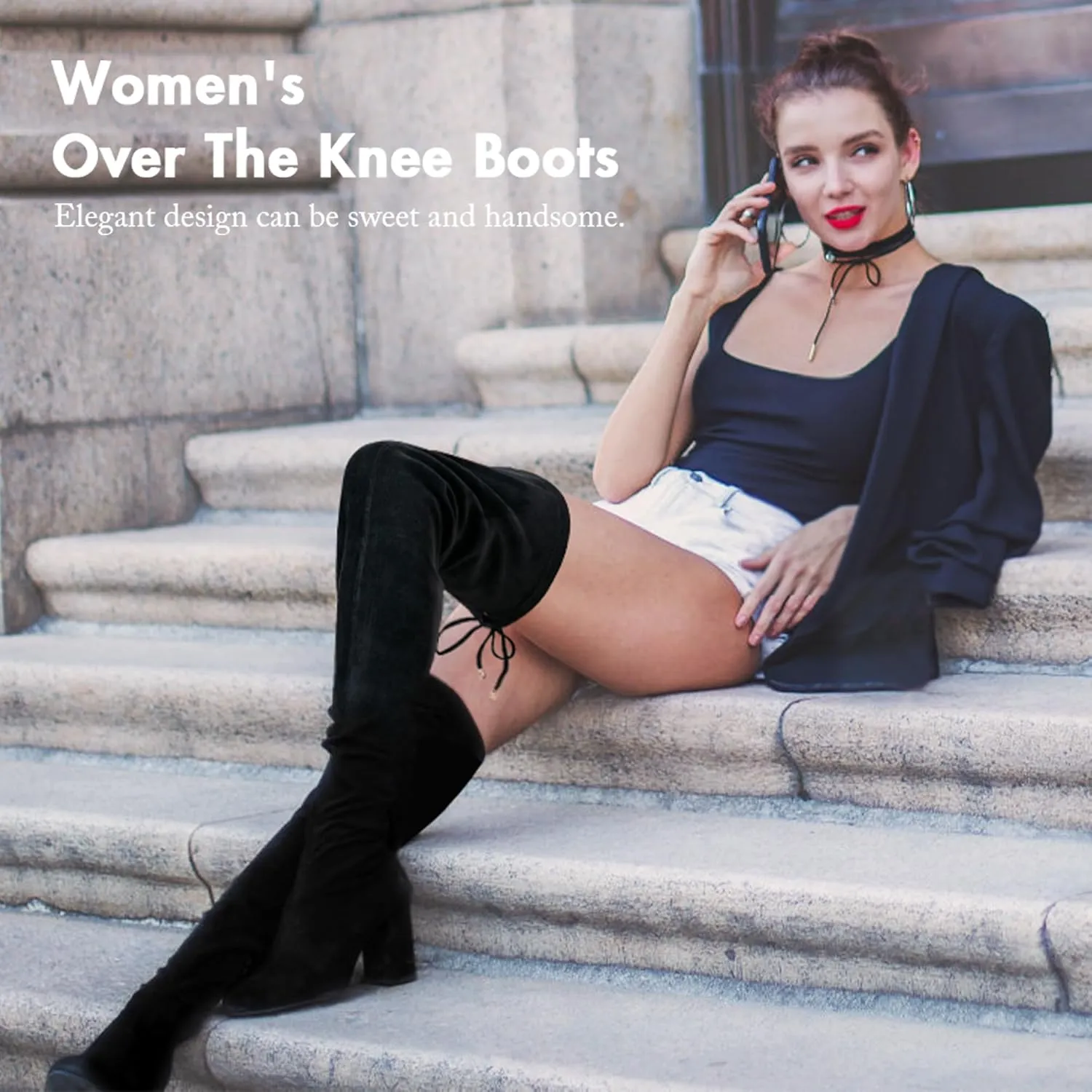 Vepose Women's 992 Thigh High Over The Knee Boots, Suede Long Boots with High Heel and Inner Zipper