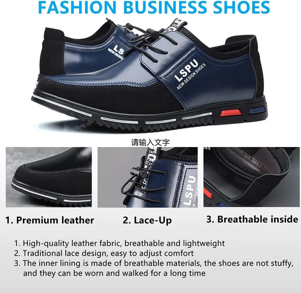 Veslexth Men Casual Business Loafers Lace-up Shoes Breathable Comfort Walking Fashion Driving Luxury Leather for Male Sneakers Work Office Dress Outdoor