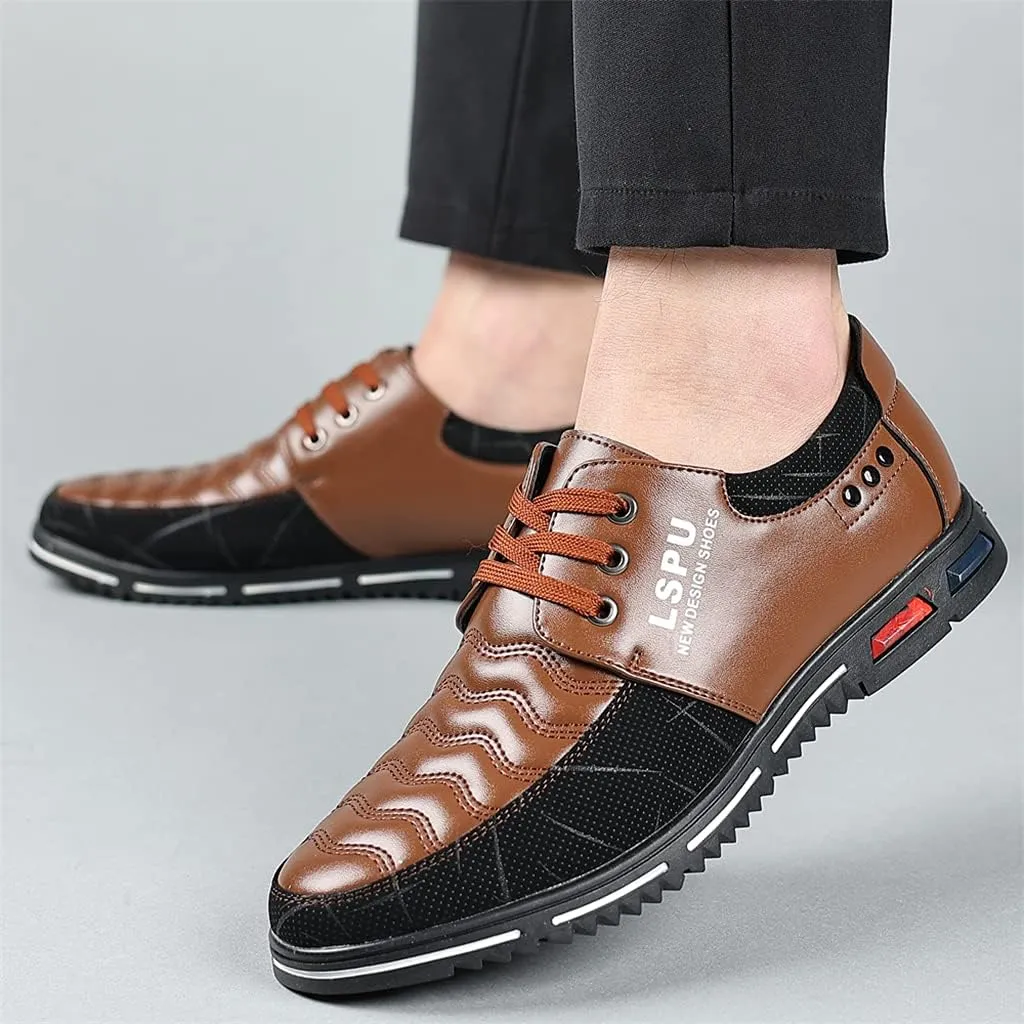 Veslexth Men Casual Business Loafers Lace-up Shoes Breathable Comfort Walking Fashion Driving Luxury Leather for Male Sneakers Work Office Dress Outdoor