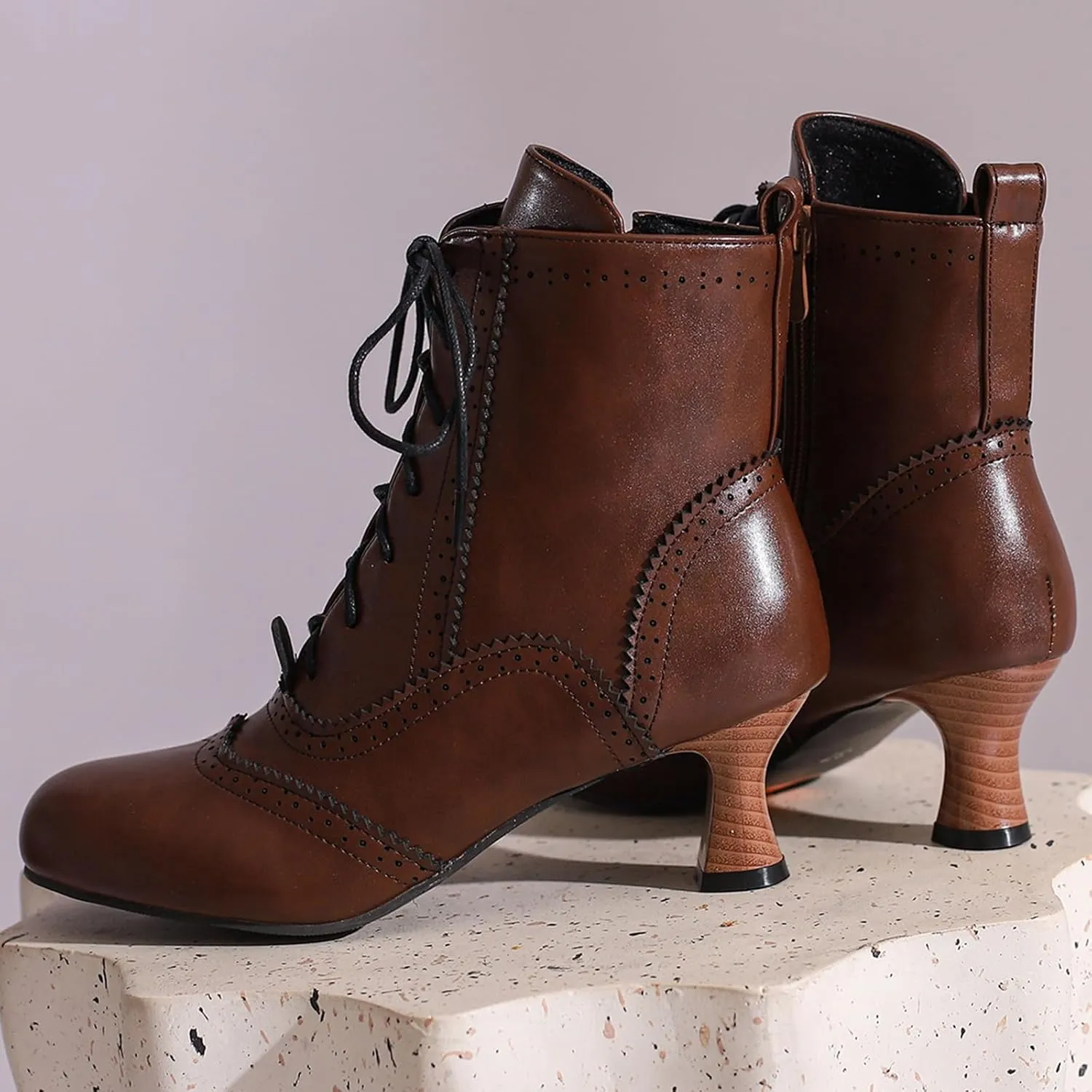 Victorian Boots for Women Vintage Lace Up Ankle-High Booties Costume Goth Booties Halloween Witch Stuff Cuban Heel Granny Boots