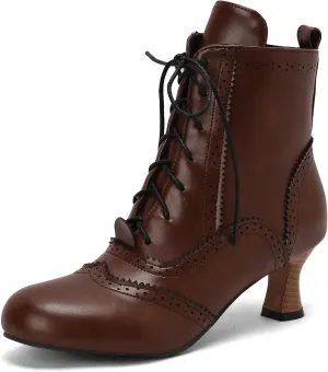 Victorian Boots for Women Vintage Lace Up Ankle-High Booties Costume Goth Booties Halloween Witch Stuff Cuban Heel Granny Boots