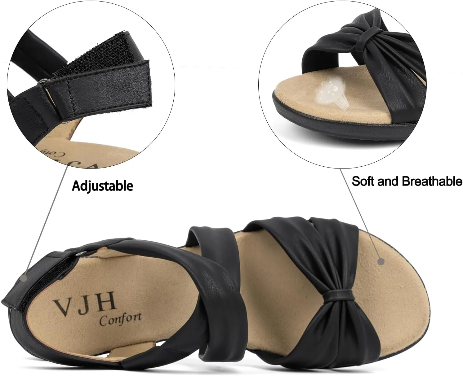 VJH confort Women’s Flat Sandals Comfortable Criss-Cross Bow Dressy Soft Straps Slip-on Flexible Summer Walking Sandals