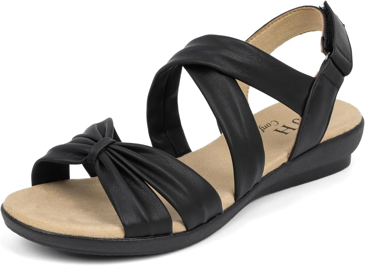 VJH confort Women’s Flat Sandals Comfortable Criss-Cross Bow Dressy Soft Straps Slip-on Flexible Summer Walking Sandals