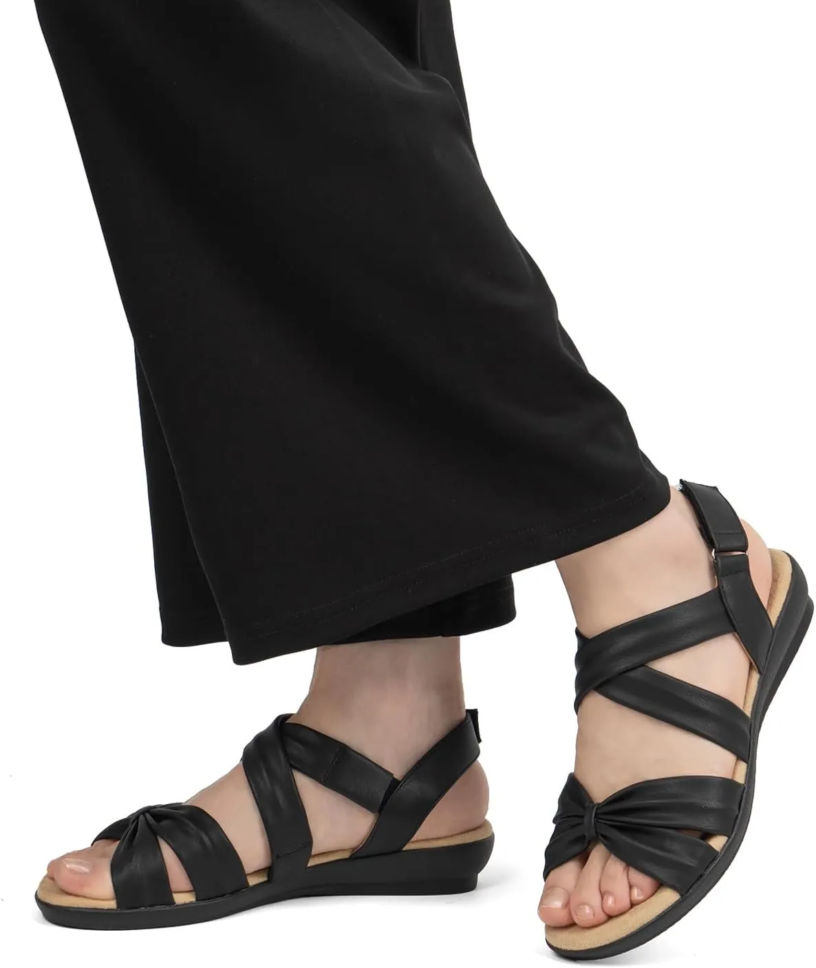 VJH confort Women’s Flat Sandals Comfortable Criss-Cross Bow Dressy Soft Straps Slip-on Flexible Summer Walking Sandals