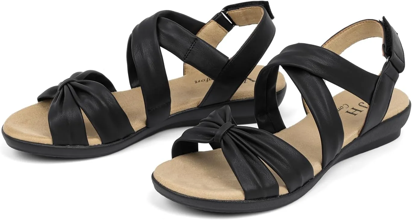 VJH confort Women’s Flat Sandals Comfortable Criss-Cross Bow Dressy Soft Straps Slip-on Flexible Summer Walking Sandals