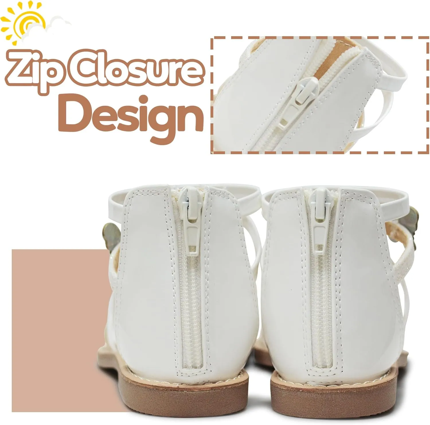 Vonair Girls Sandals Open Toe Kids Summer Flat Sandals with Zipper Fashion Dress Flower Shoes for Wedding Party