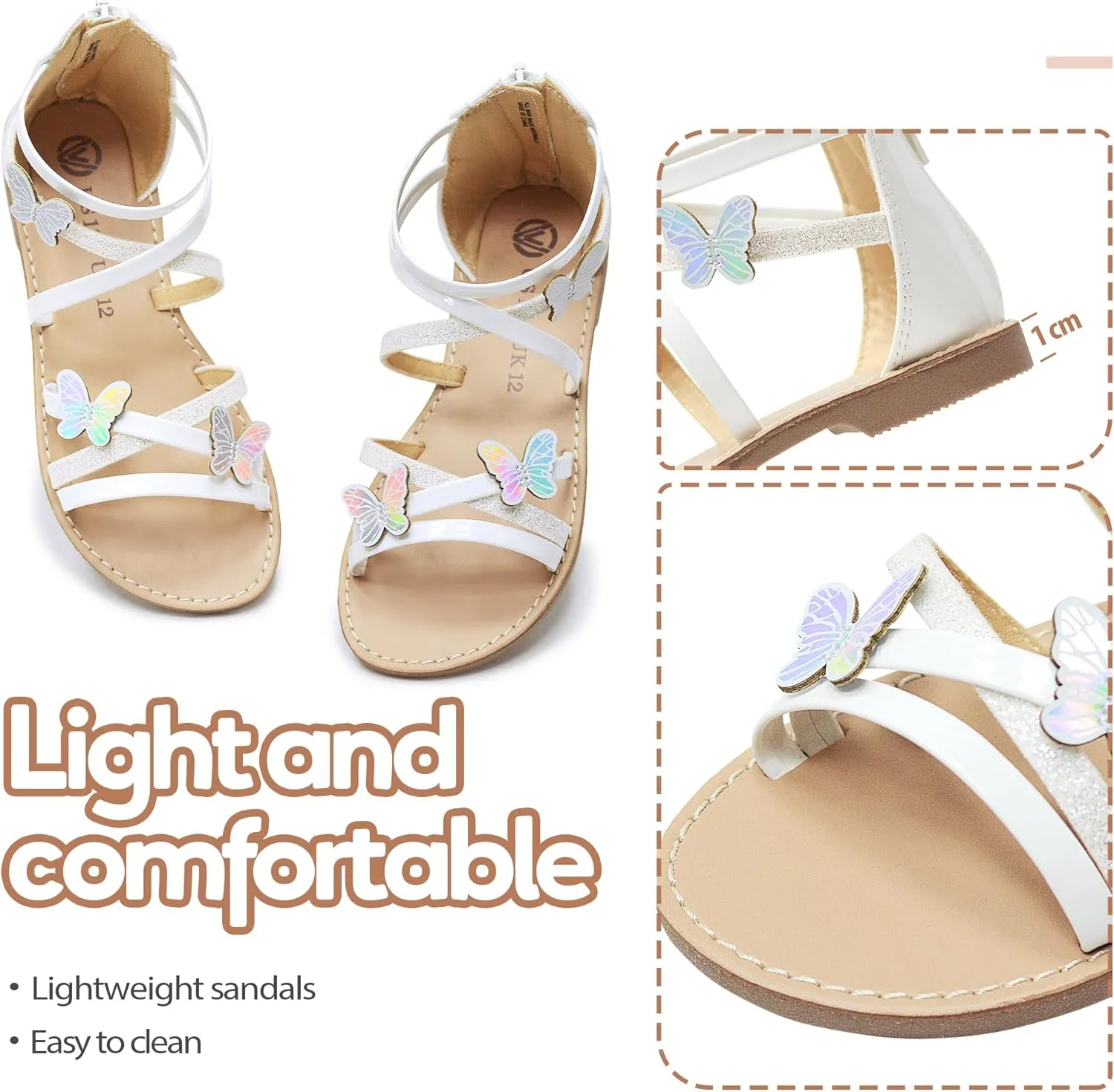 Vonair Girls Sandals Open Toe Kids Summer Flat Sandals with Zipper Fashion Dress Flower Shoes for Wedding Party