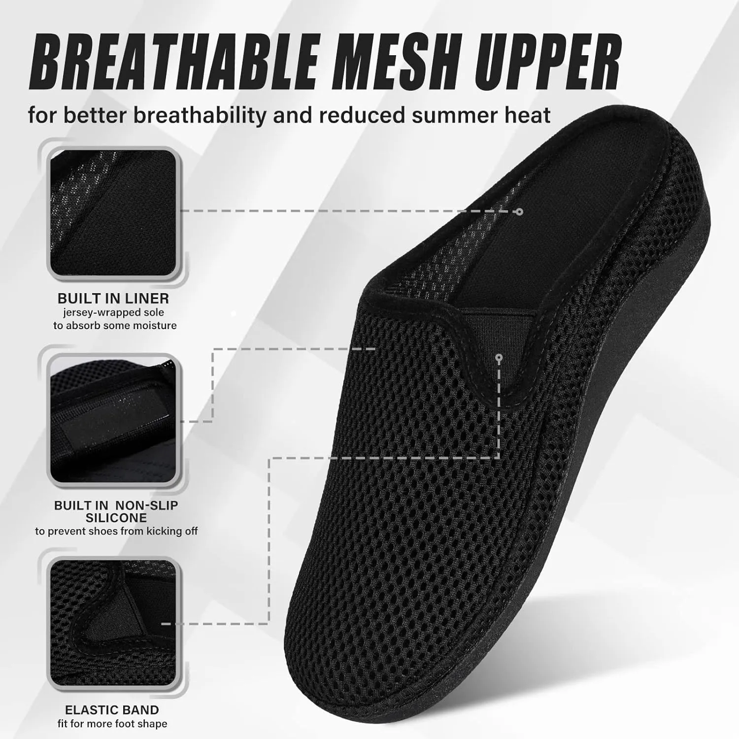 V.Step Breathable Mesh Orthopedic Slippers with Arch Support for Women Men Plantar Fasciitis Orthotic Slip On Mules Indoor Outdoor House Shoes, Black