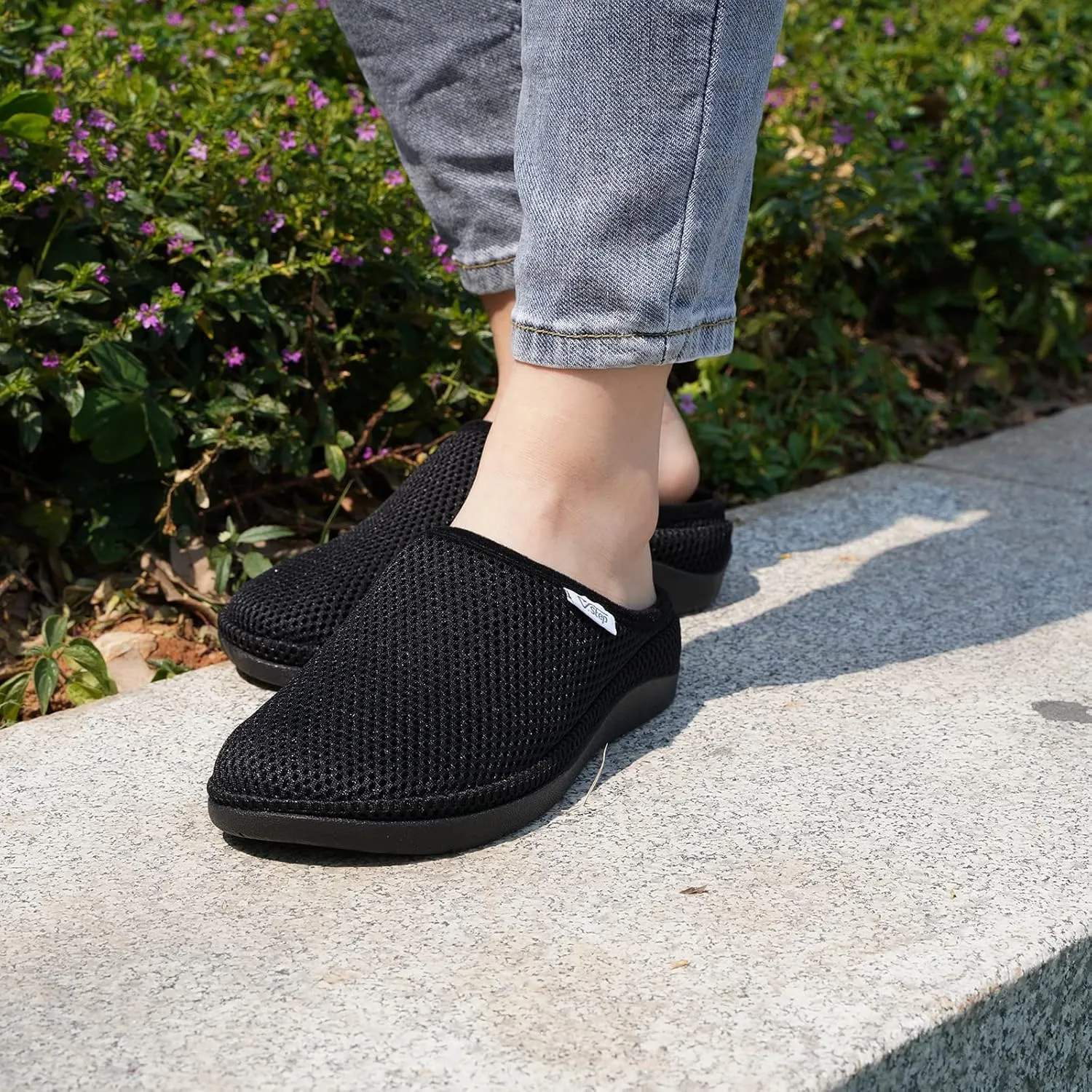 V.Step Breathable Mesh Orthopedic Slippers with Arch Support for Women Men Plantar Fasciitis Orthotic Slip On Mules Indoor Outdoor House Shoes, Black