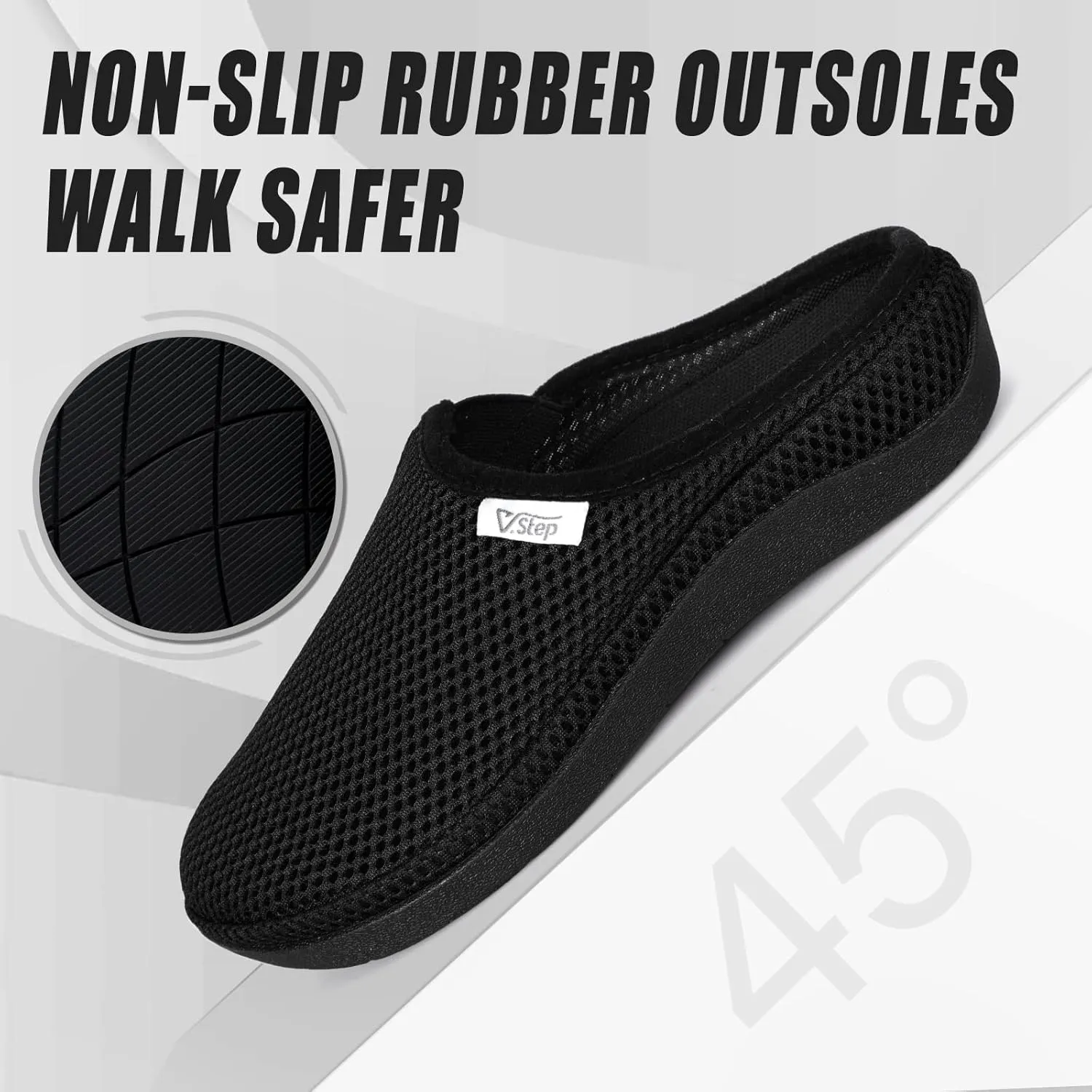 V.Step Breathable Mesh Orthopedic Slippers with Arch Support for Women Men Plantar Fasciitis Orthotic Slip On Mules Indoor Outdoor House Shoes, Black