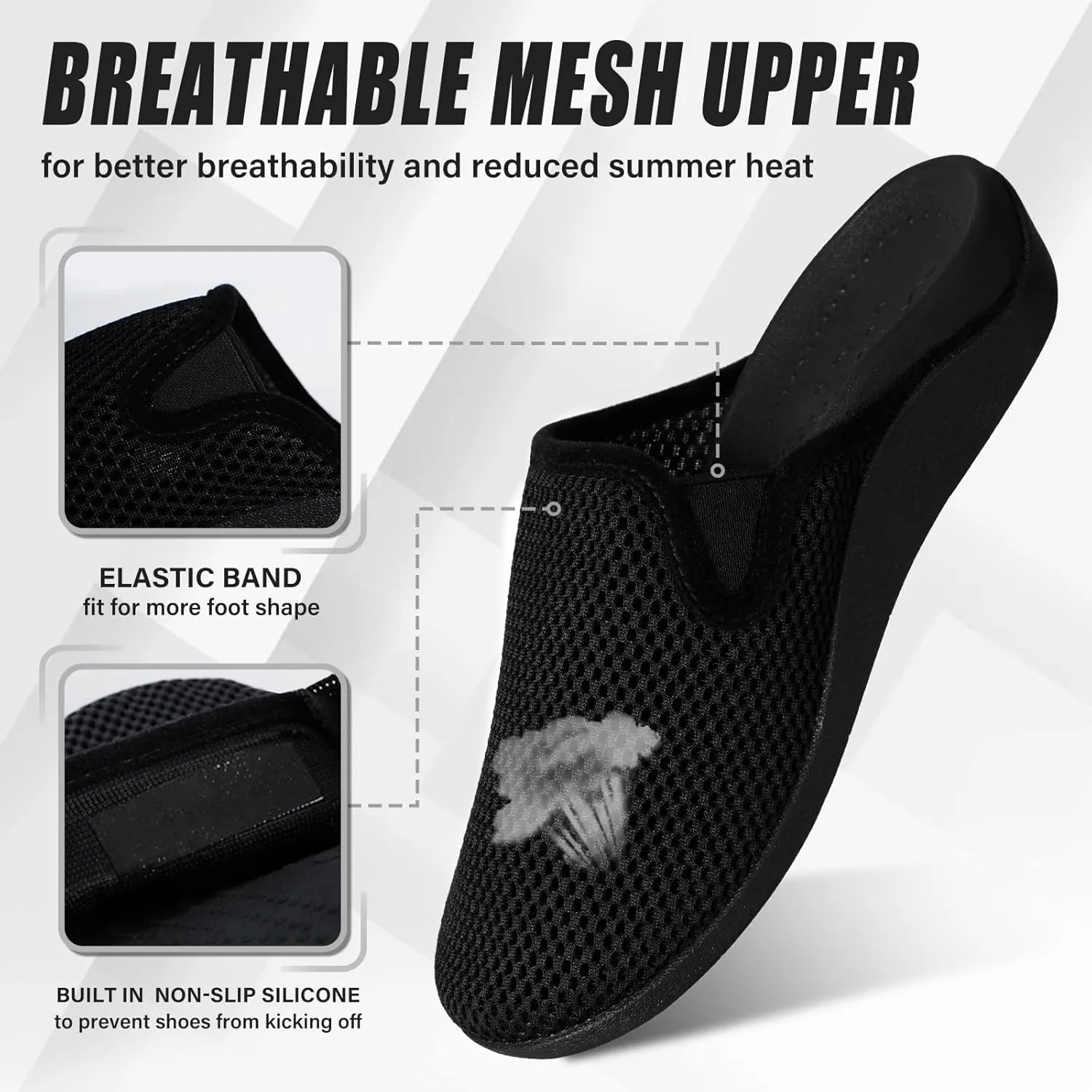 V.Step Breathable Mesh Orthopedic Slippers with Arch Support for Women Men Plantar Fasciitis Orthotic Slip On Mules Indoor Outdoor House Shoes, Black