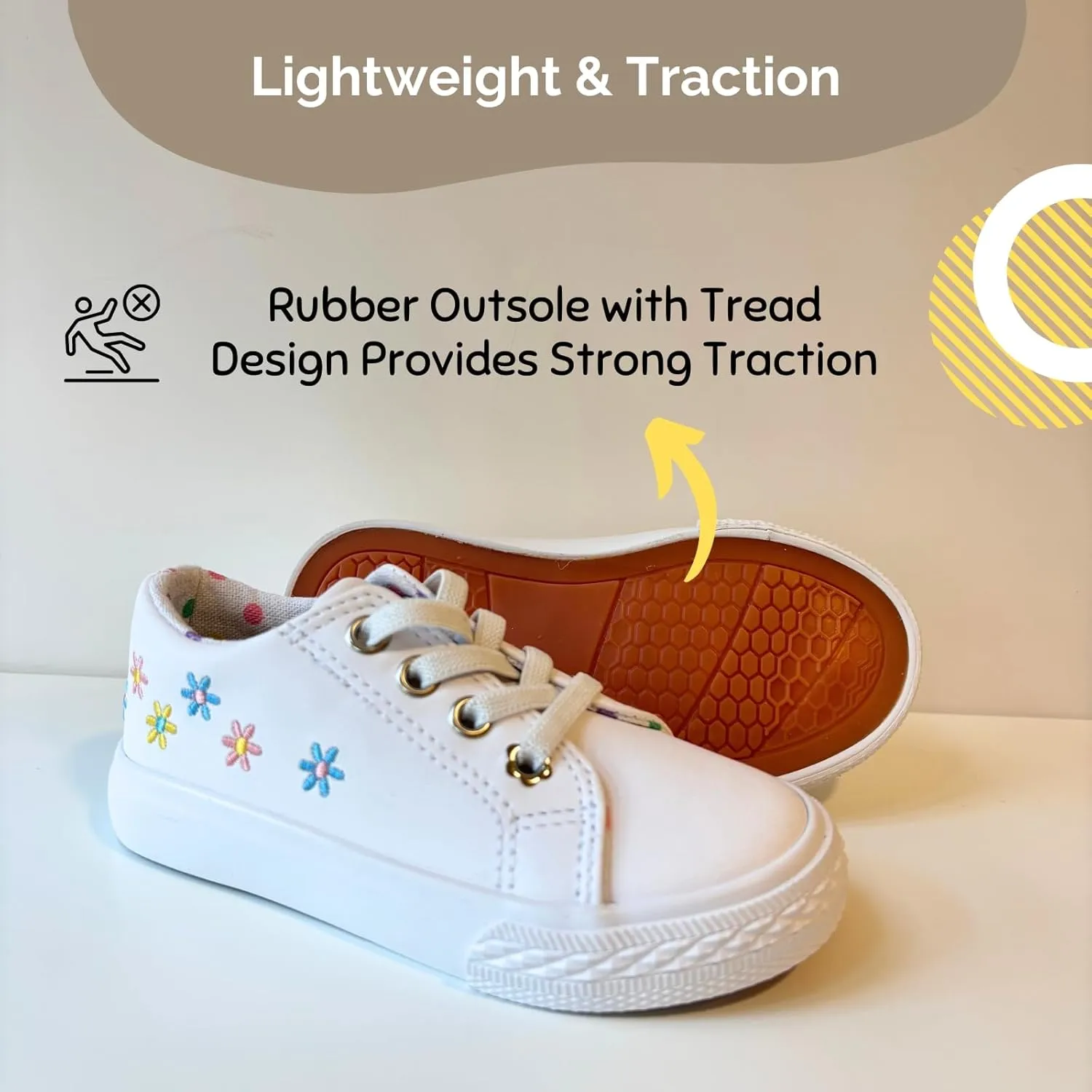 waddle wonder Kids Casual Sneakers for Boys and Girls, Low Top and Lightweight Slip on Flower Embroidery Classic Casual Shoes for Toddlers with Elastic Lace