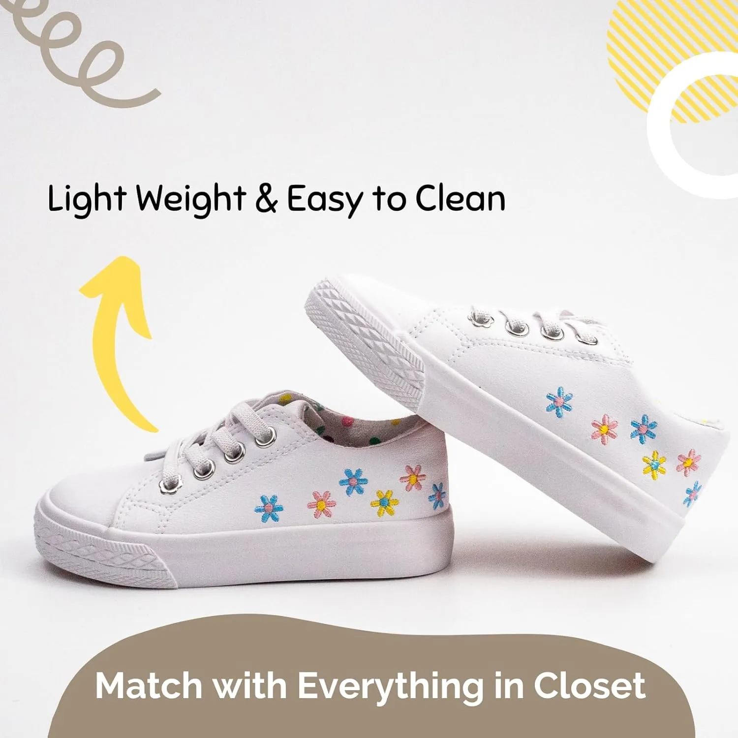 waddle wonder Kids Casual Sneakers for Boys and Girls, Low Top and Lightweight Slip on Flower Embroidery Classic Casual Shoes for Toddlers with Elastic Lace