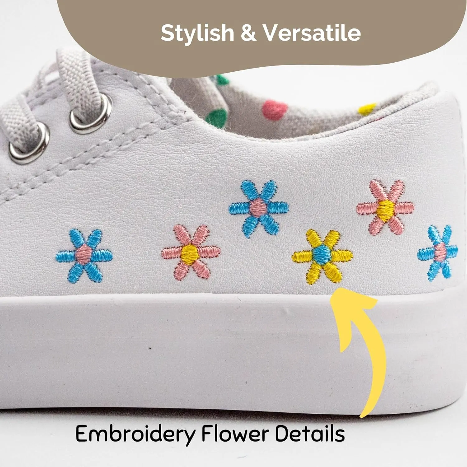 waddle wonder Kids Casual Sneakers for Boys and Girls, Low Top and Lightweight Slip on Flower Embroidery Classic Casual Shoes for Toddlers with Elastic Lace