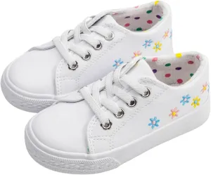 waddle wonder Kids Casual Sneakers for Boys and Girls, Low Top and Lightweight Slip on Flower Embroidery Classic Casual Shoes for Toddlers with Elastic Lace