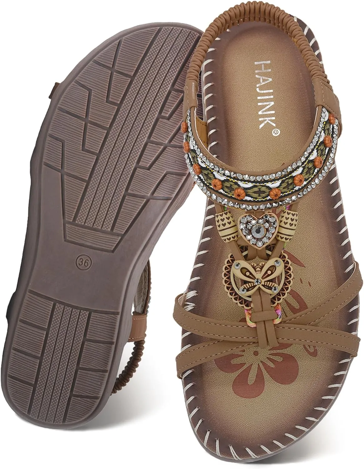 Walking Sandals Women Comfort Dressy Womens Flat Sandals Non Slip On Bohemian Summer Beach Shoes With Elastic Ankle Strap