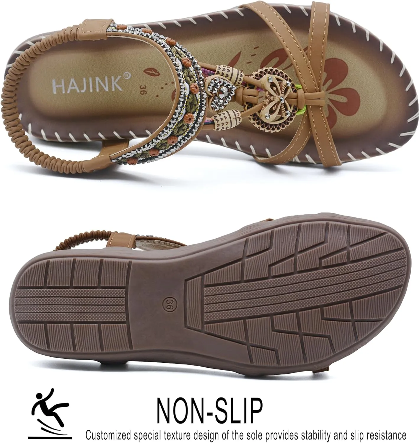 Walking Sandals Women Comfort Dressy Womens Flat Sandals Non Slip On Bohemian Summer Beach Shoes With Elastic Ankle Strap