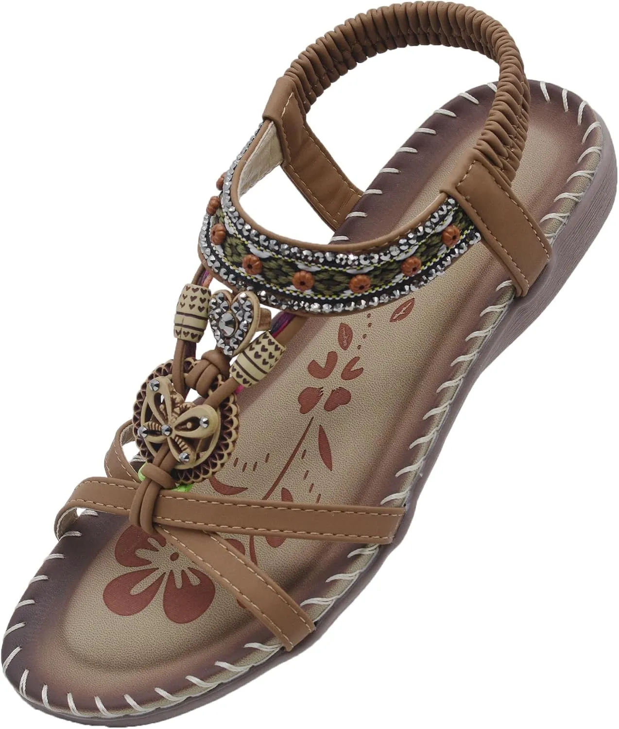 Walking Sandals Women Comfort Dressy Womens Flat Sandals Non Slip On Bohemian Summer Beach Shoes With Elastic Ankle Strap