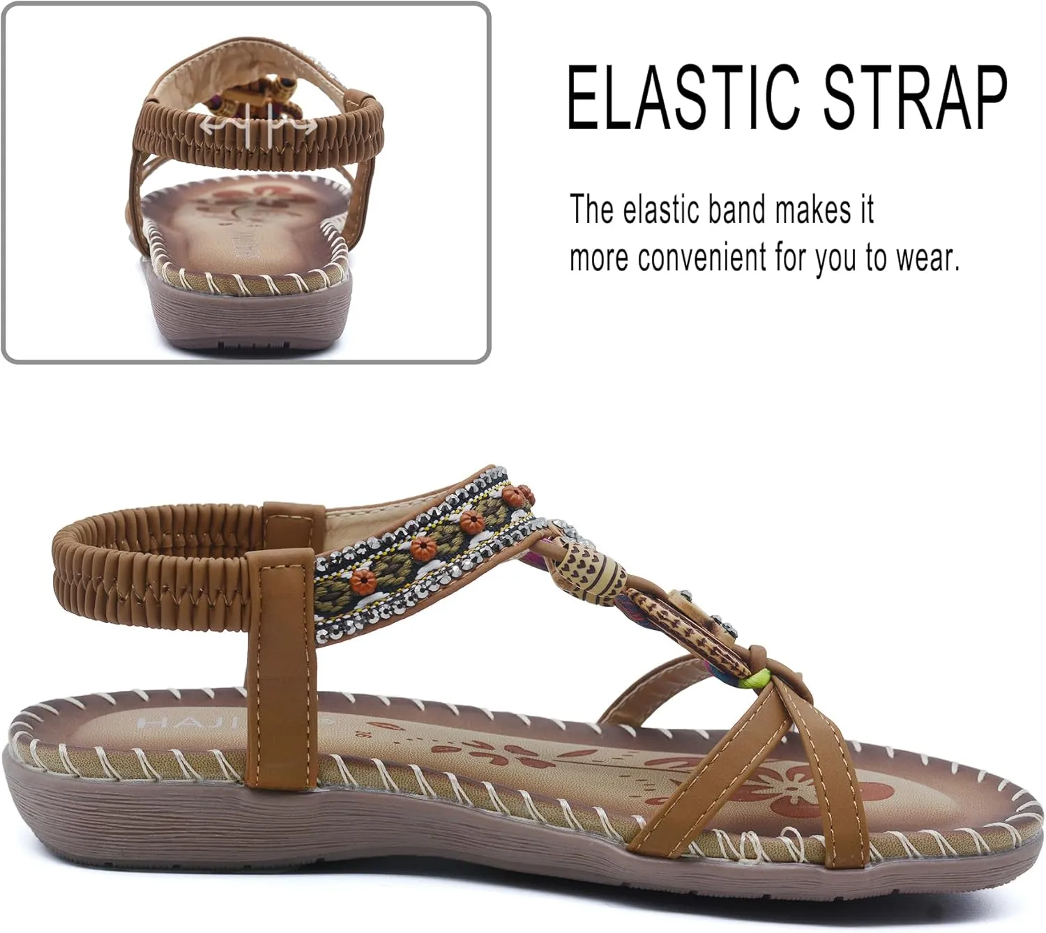 Walking Sandals Women Comfort Dressy Womens Flat Sandals Non Slip On Bohemian Summer Beach Shoes With Elastic Ankle Strap