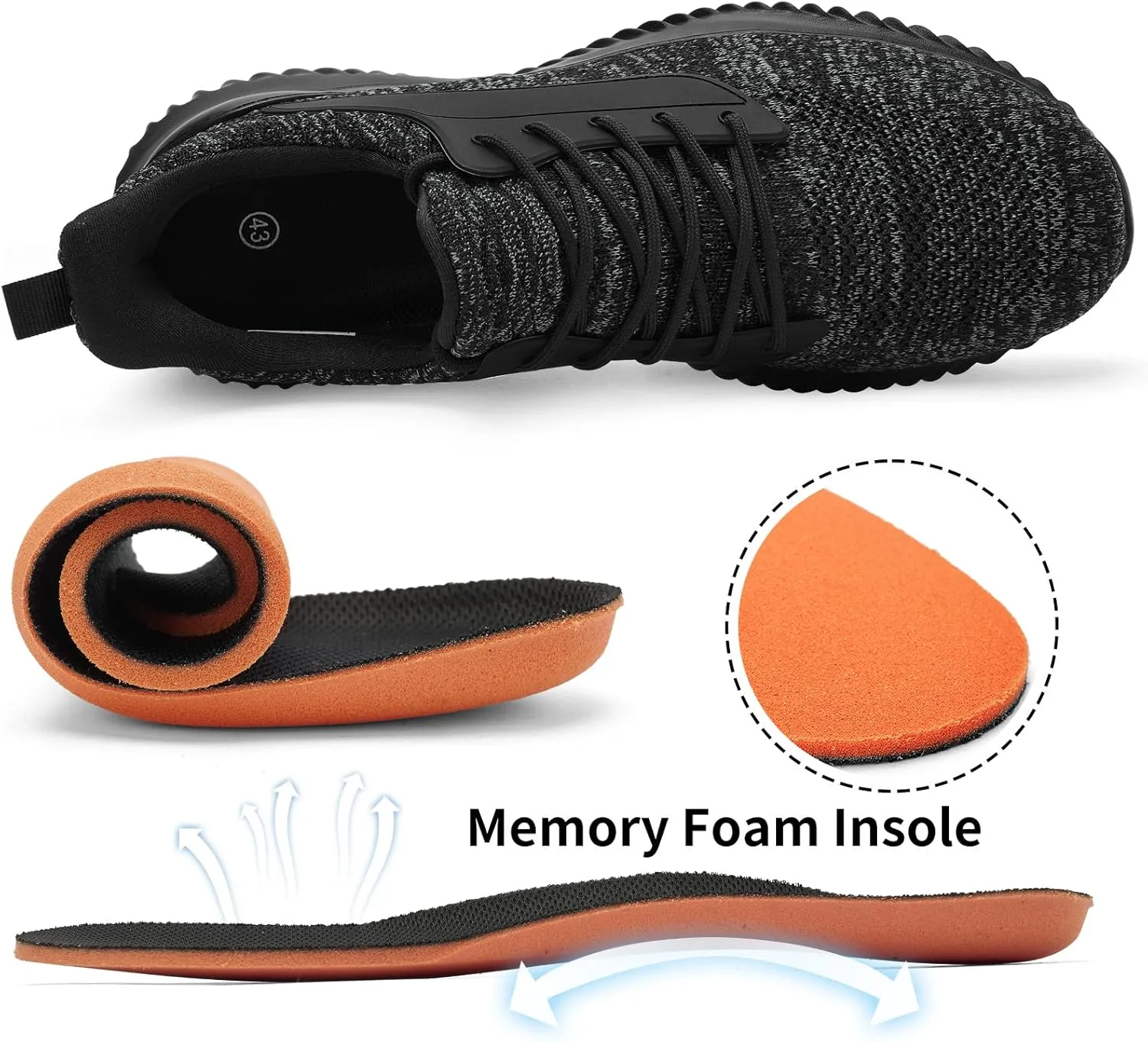 Walking Shoes for Men Sneakers - Slip on Memory Foam Running Tennis Shoes for Athletic Workout Gym Jogging Indoor Outdoor Lightweight Breathable Casual Sneakers