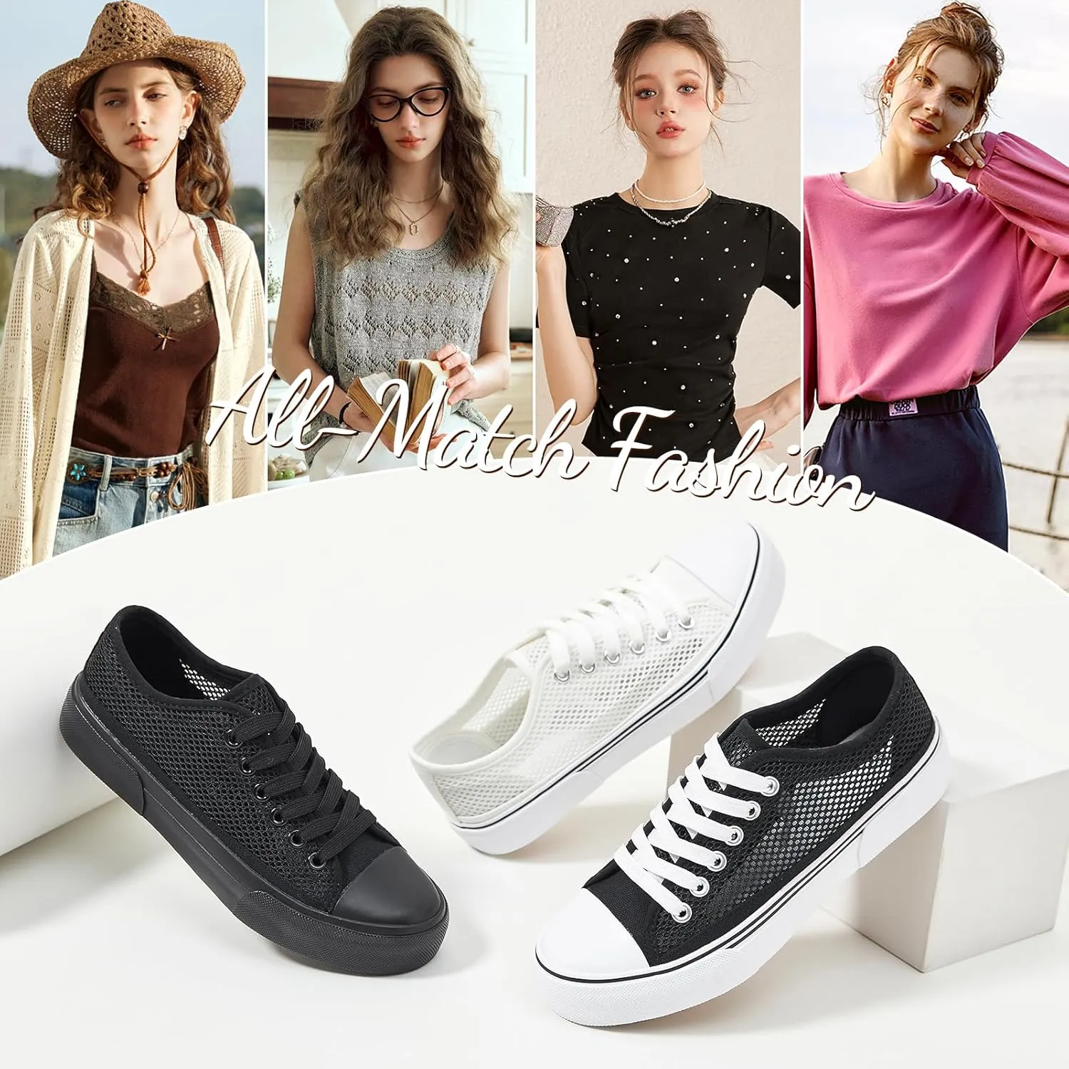 Waluzs White Sneakers for Women Women's Tennis Shoes Summer Canvas Shoes Fashion Sneakers for Walking Non Slip Work