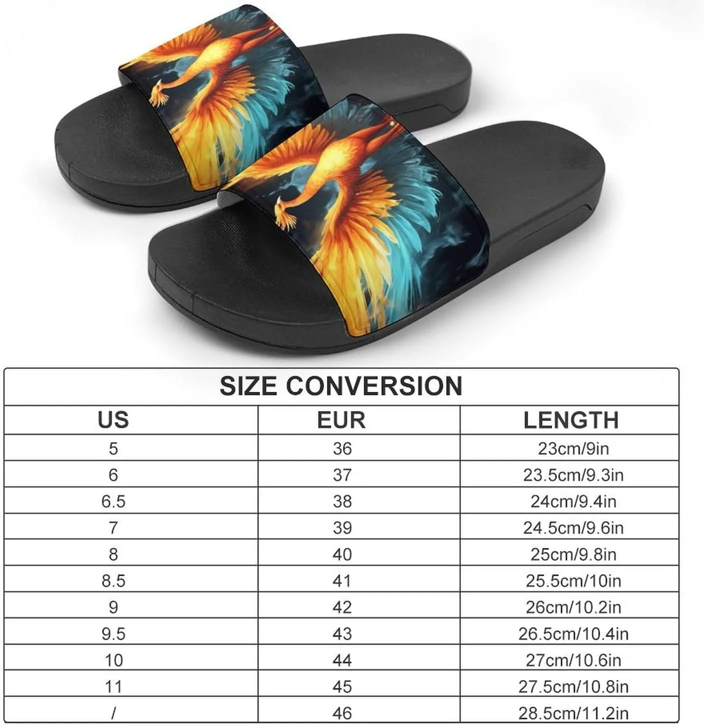 Water Ice and Fire Rising Phoenixes Non Slip Slides Sandals for Women Men Quick Drying Shower Shoes for Bathroom Pool Beach