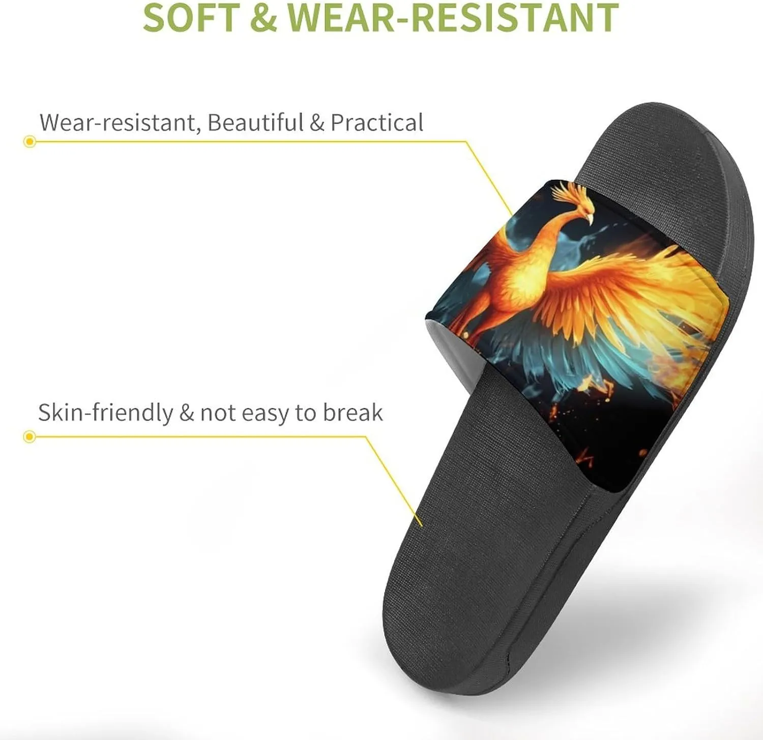 Water Ice and Fire Rising Phoenixes Non Slip Slides Sandals for Women Men Quick Drying Shower Shoes for Bathroom Pool Beach