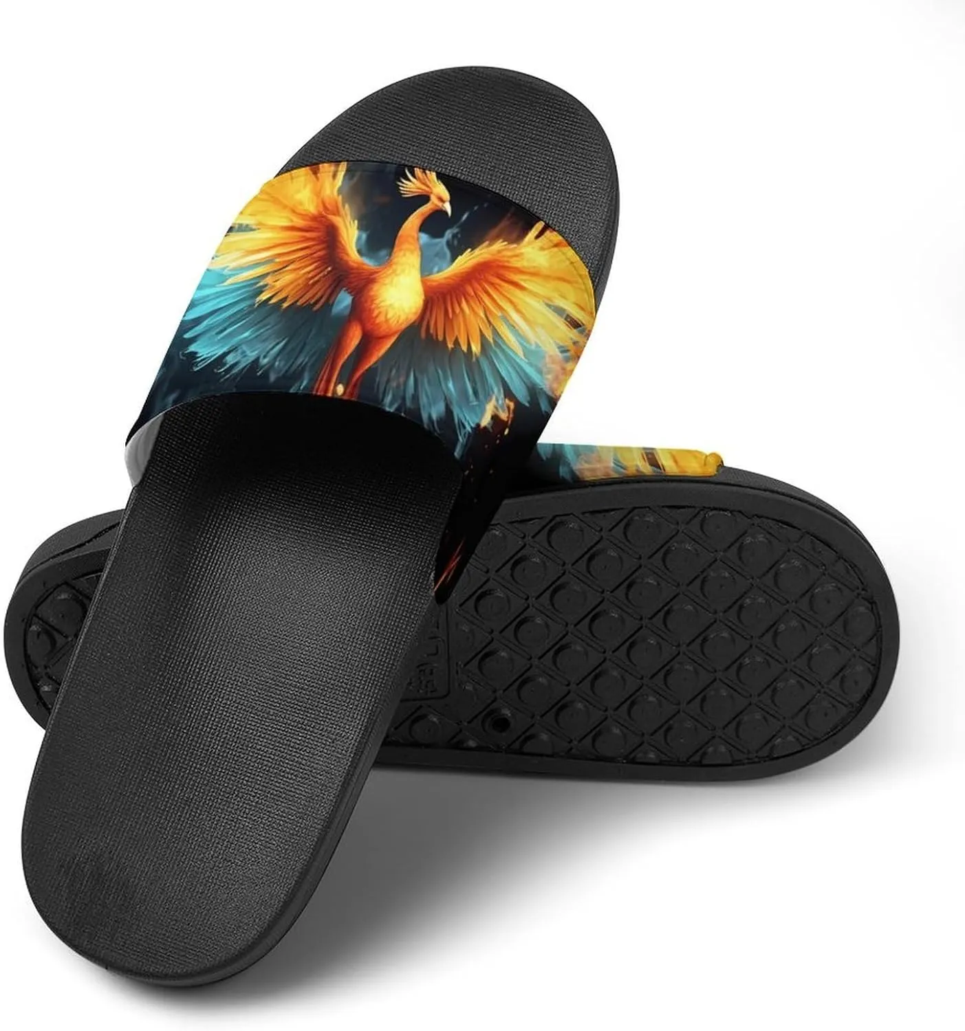 Water Ice and Fire Rising Phoenixes Non Slip Slides Sandals for Women Men Quick Drying Shower Shoes for Bathroom Pool Beach