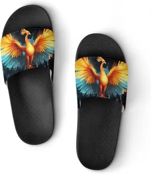 Water Ice and Fire Rising Phoenixes Non Slip Slides Sandals for Women Men Quick Drying Shower Shoes for Bathroom Pool Beach
