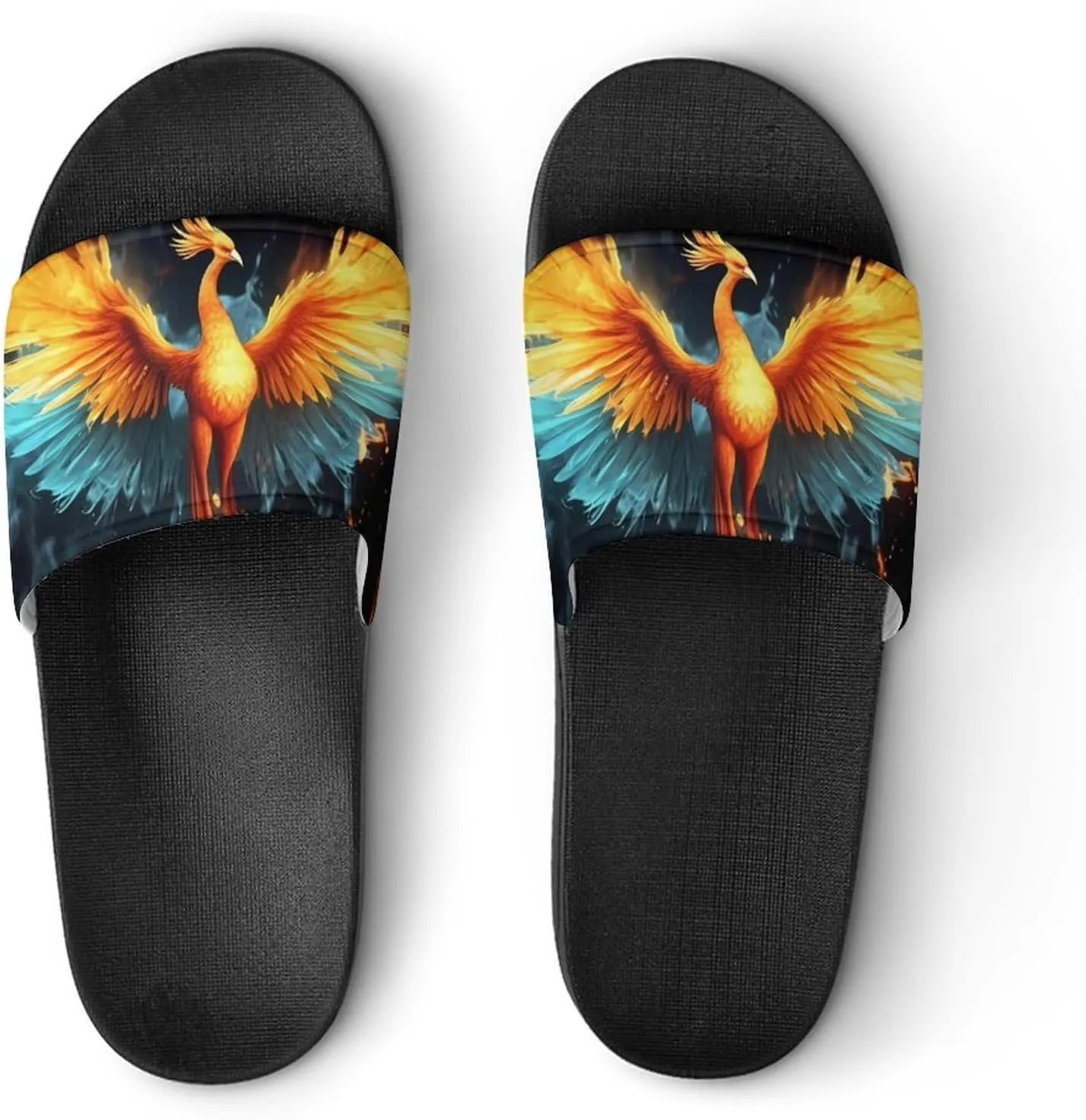 Water Ice and Fire Rising Phoenixes Non Slip Slides Sandals for Women Men Quick Drying Shower Shoes for Bathroom Pool Beach