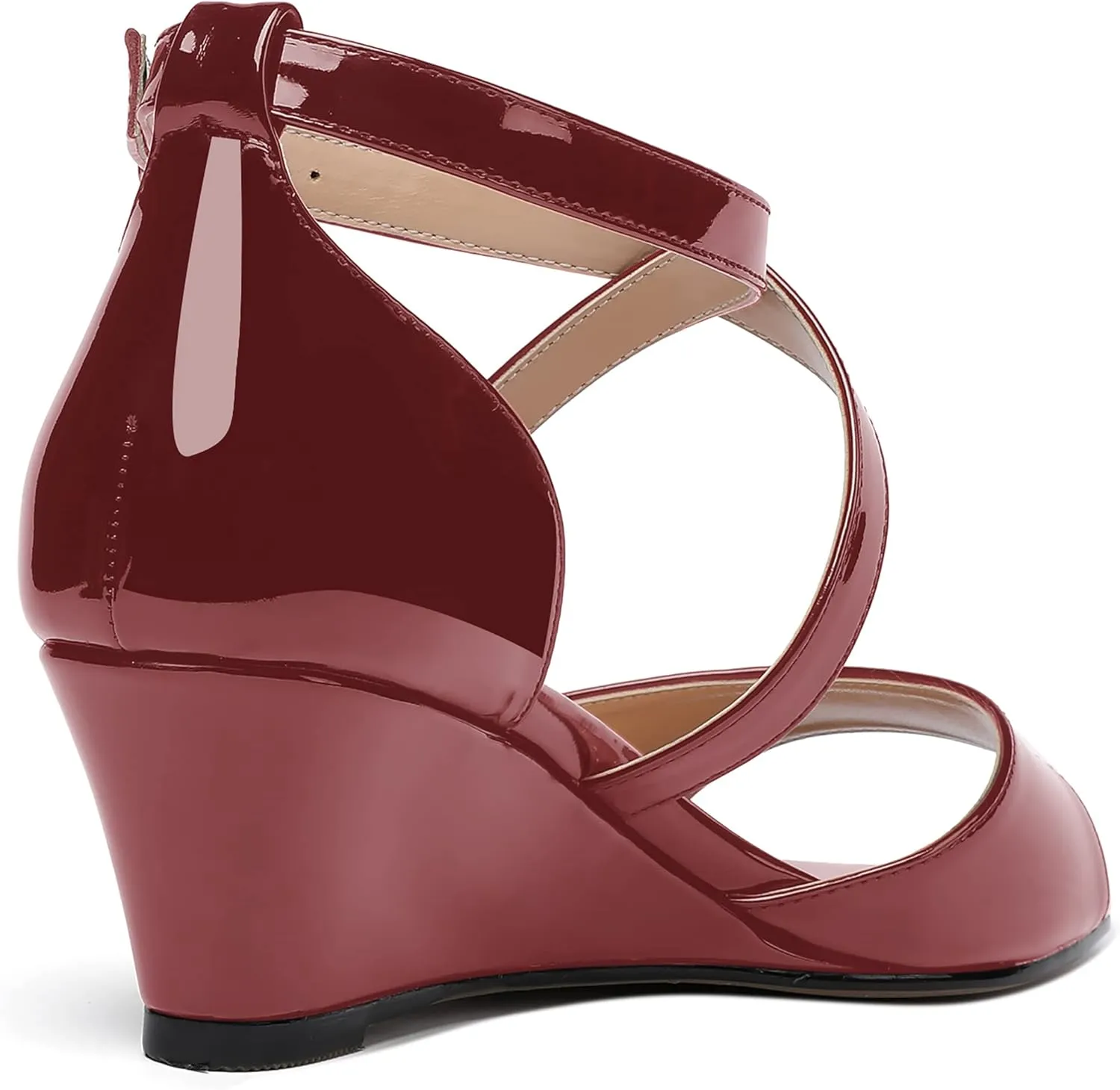 WAYDERNS Women's Open Toe Patent Cross Strap Solid Buckle Wedge Low Heel Wedges Sandals 2 Inch