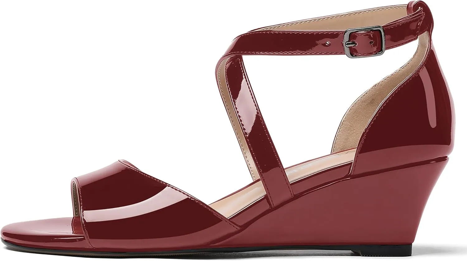 WAYDERNS Women's Open Toe Patent Cross Strap Solid Buckle Wedge Low Heel Wedges Sandals 2 Inch
