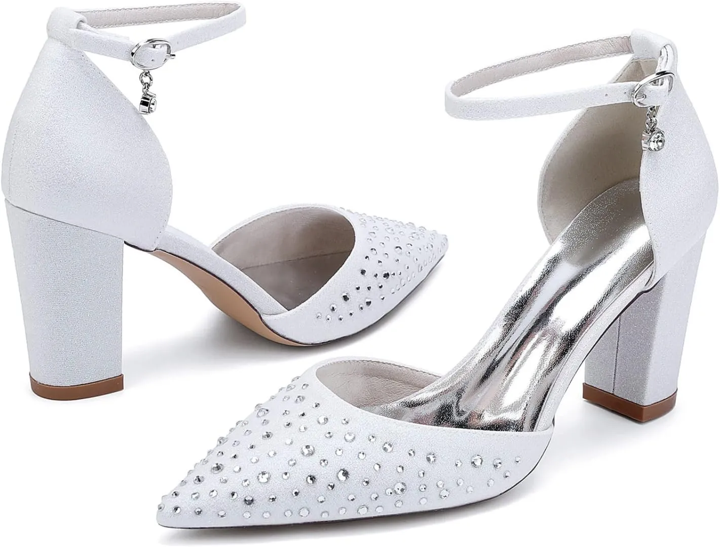 Wedding Bridal Shoes Women's Pointed Toe Chunky Heel Bridal Prom Party Dress High Shoes 8.5Cm
