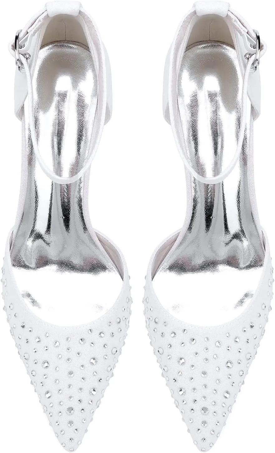 Wedding Bridal Shoes Women's Pointed Toe Chunky Heel Bridal Prom Party Dress High Shoes 8.5Cm