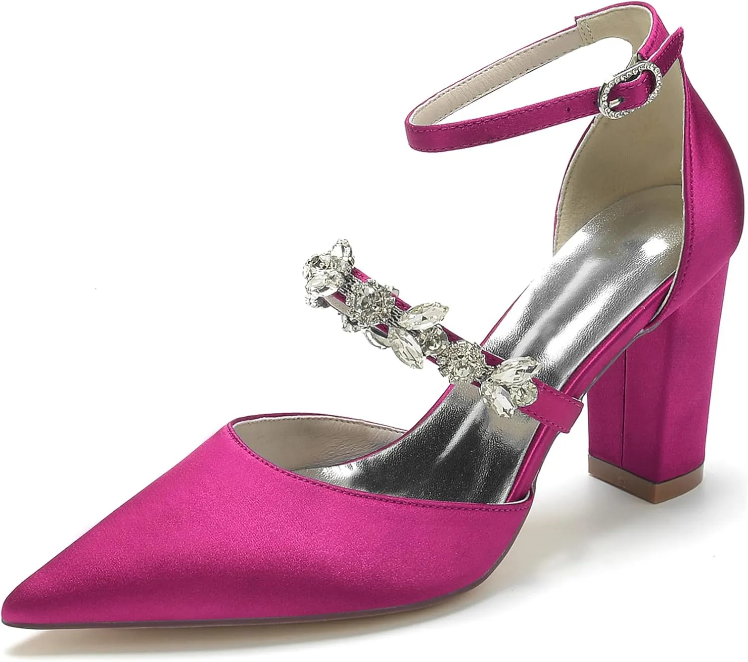 Wedding Shoes for Bride Sandals Satin Bridal Shoes Pointed Toe Chunky Block Heels for Women Sexy Dress Shoes Closed Toe Strap Ankle Buckle High Heels