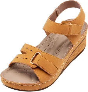 Wedge Sandals For Women Ladies Girls Comfortable Water Resistant Hook And Loop Flexible Cushioned Breathable Abrasion Sandals Summer Independence Day Hiking Outdoors Beach Office Yoga Walking