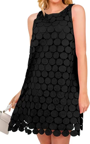 Wenrine Womens Summer Hollow Out Mini Dress Casual Sleeveless Scoop Neck Boho Short Beach Dresses