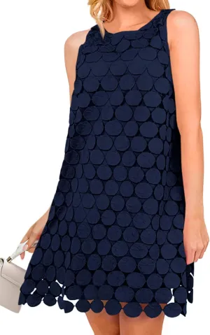 Wenrine Womens Summer Hollow Out Mini Dress Casual Sleeveless Scoop Neck Boho Short Beach Dresses