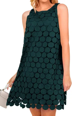 Wenrine Womens Summer Hollow Out Mini Dress Casual Sleeveless Scoop Neck Boho Short Beach Dresses