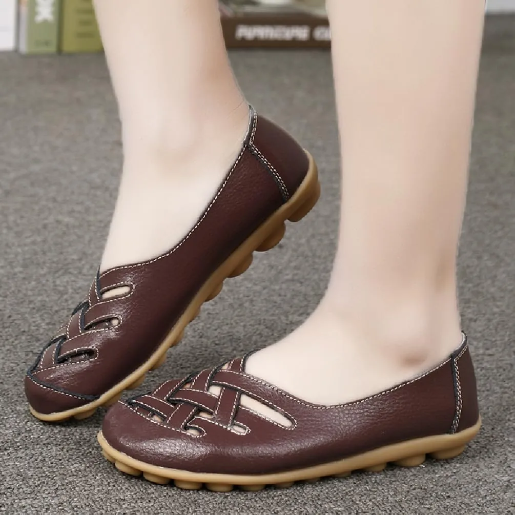 WERWAES Womens Loafers Flat Penny Boat Dress Shoes Comfortable Light-Weight Casual Slip-On Shoes Fashion Moccasin Genuine Leather Office Walking Driving Round Toe Non Slip Shoes