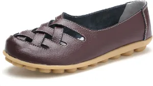 WERWAES Womens Loafers Flat Penny Boat Dress Shoes Comfortable Light-Weight Casual Slip-On Shoes Fashion Moccasin Genuine Leather Office Walking Driving Round Toe Non Slip Shoes