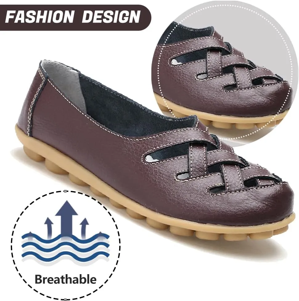 WERWAES Womens Loafers Flat Penny Boat Dress Shoes Comfortable Light-Weight Casual Slip-On Shoes Fashion Moccasin Genuine Leather Office Walking Driving Round Toe Non Slip Shoes