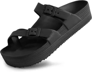 Weweya Womens Sandal with Arch Support - Adjustable Buckle Straps Beach Slides - Summer Lightweight Flip Flops Sandals