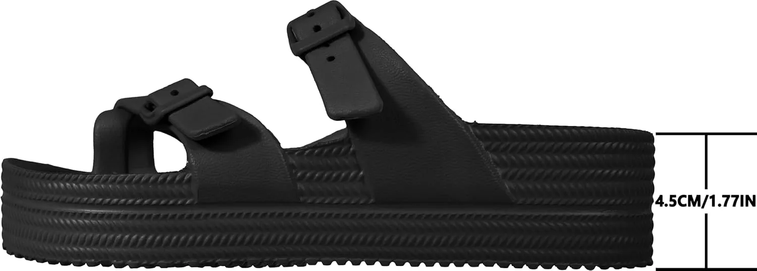 Weweya Womens Sandal with Arch Support - Adjustable Buckle Straps Beach Slides - Summer Lightweight Flip Flops Sandals